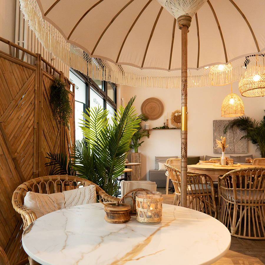 Heller und stilvoller Innenbereich im Boho-Stil mit Naturmaterialien im Sorella Gelsenkirchen