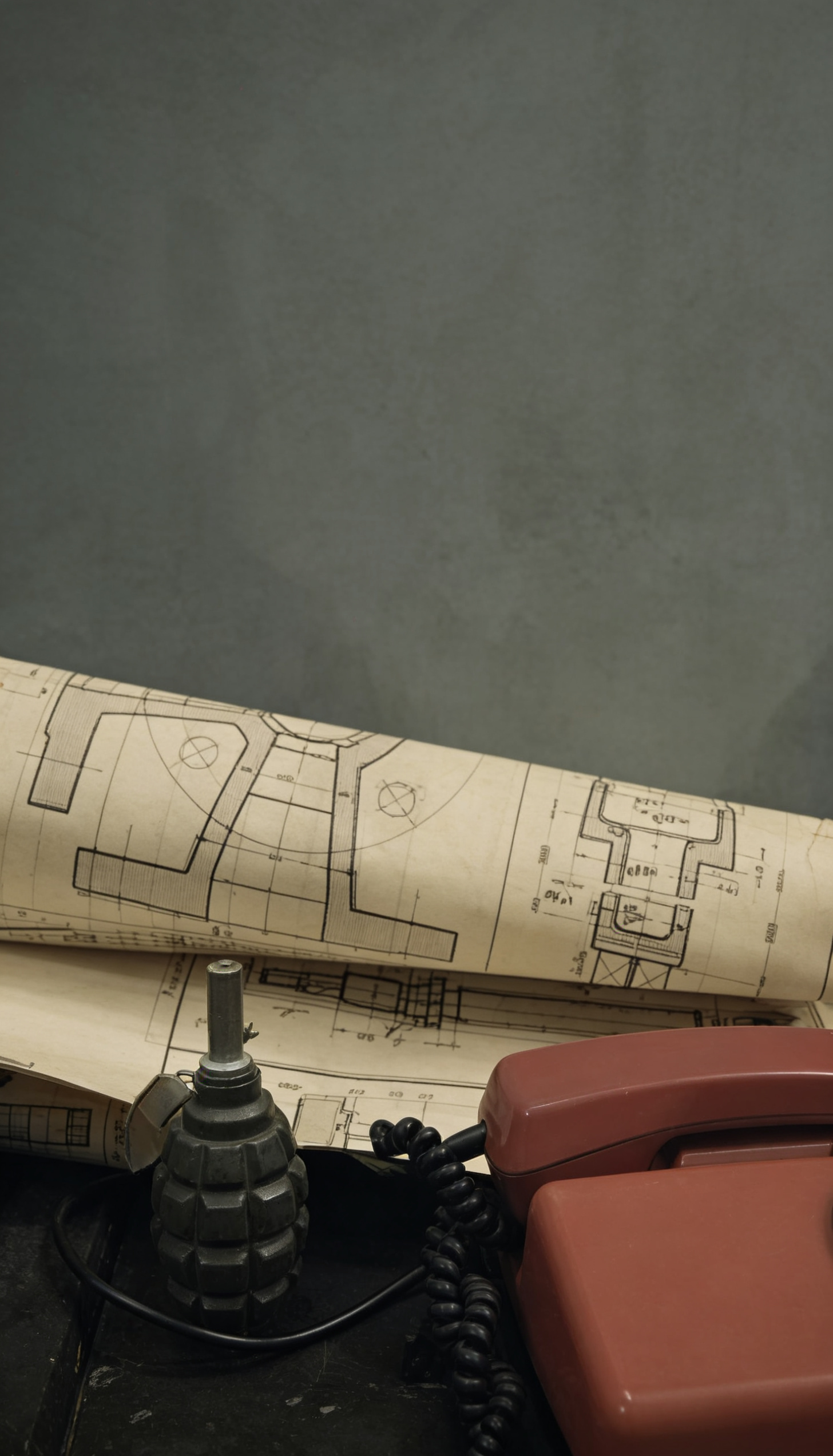 Bauplan Zeichnung und technische Requisiten im Escape Room Ambiente – detailreiche Kulisse mit geheimnisvoller Workshop Atmosphäre