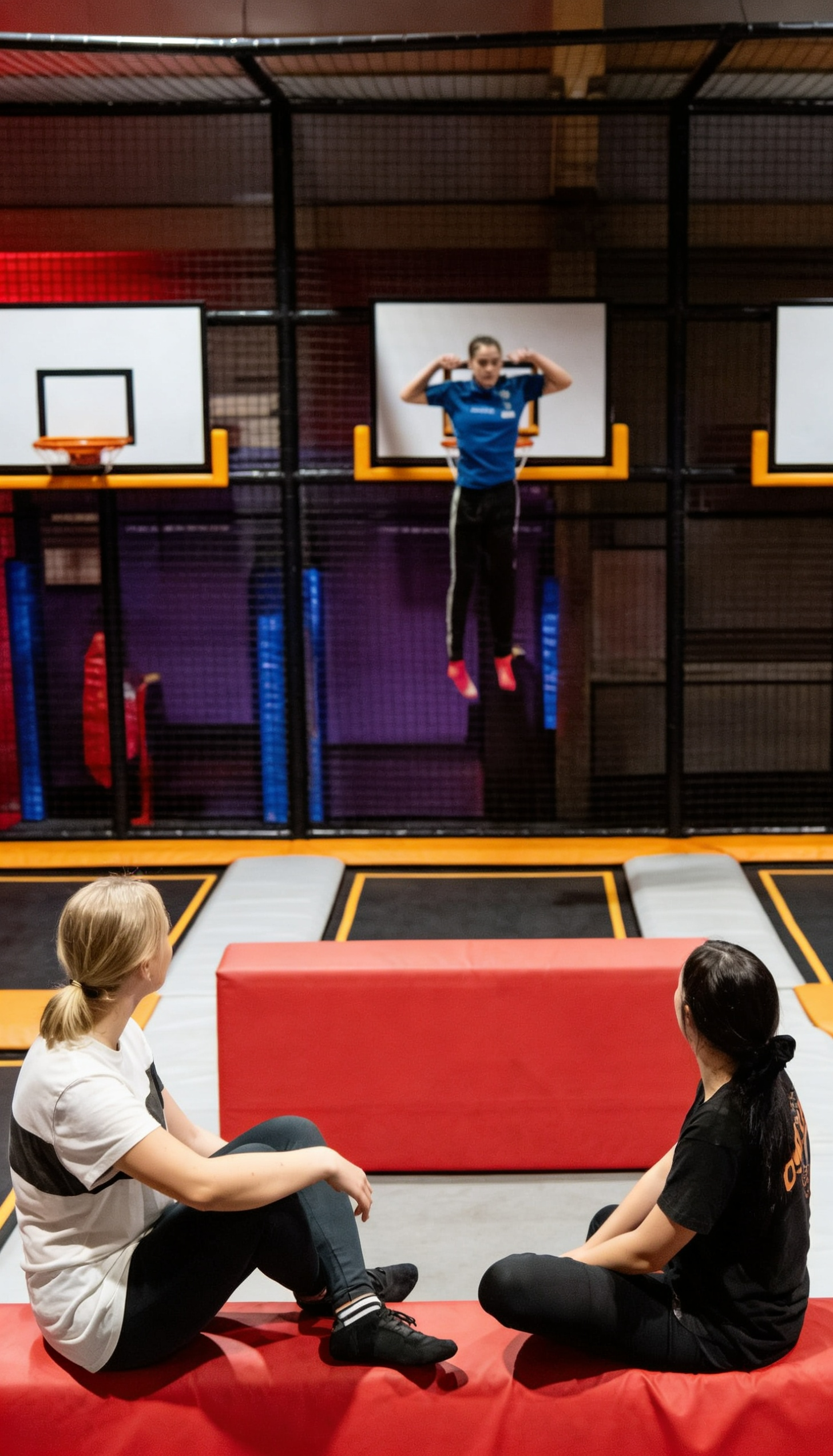 Jump Area in der Freizeitwelt Sauerland – Teilnehmer springt auf einem Trampolin, während andere den Indoor Trampolinpark beobachten