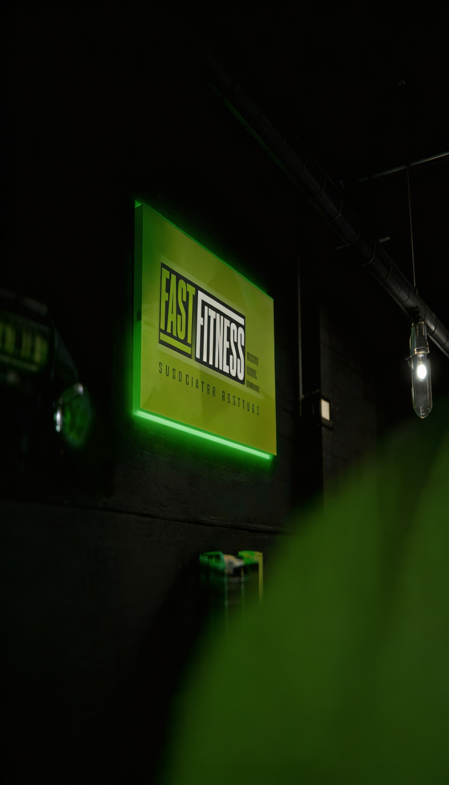 Leuchtendes EASYFITNESS Logo in Bochum – modernes Neonschild im Fitnessstudio mit grün beleuchtetem Markenauftritt