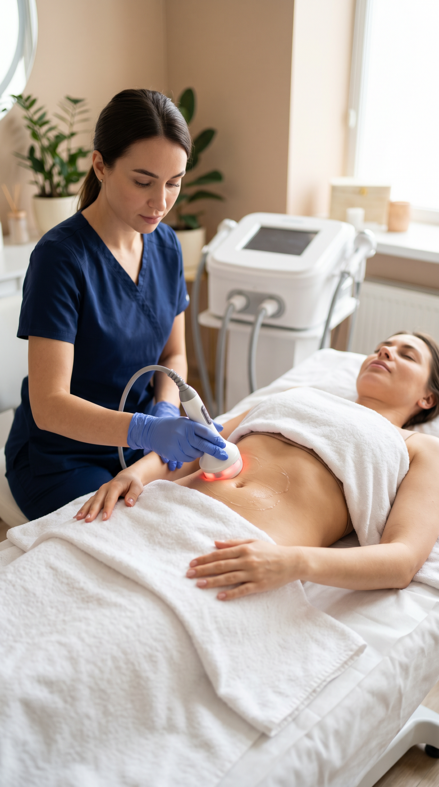 Vakuum RF Laser Massage bei Zaslavskij Aesthetics – apparative Körperbehandlung am Bauch zur Hautstraffung und Körperkonturierung