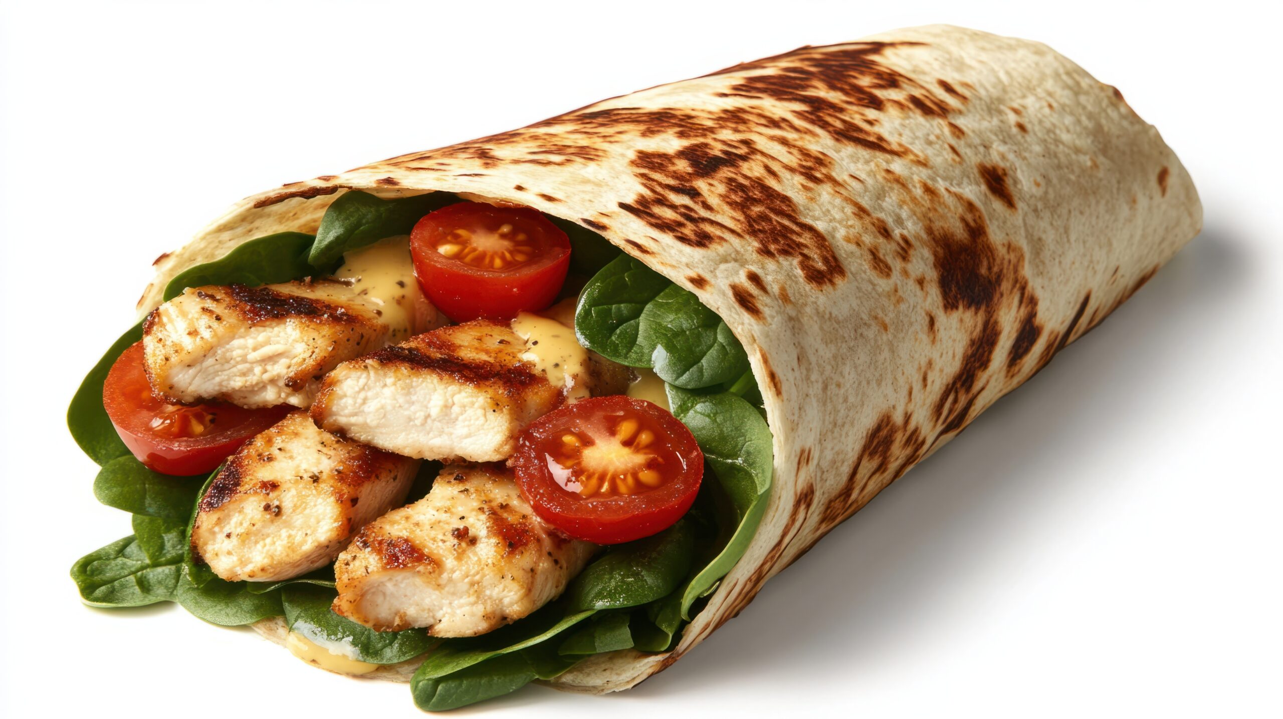 Wrap mit gegrilltem Hähnchen, Tomaten und frischem Spinat im City Fritti Hilden