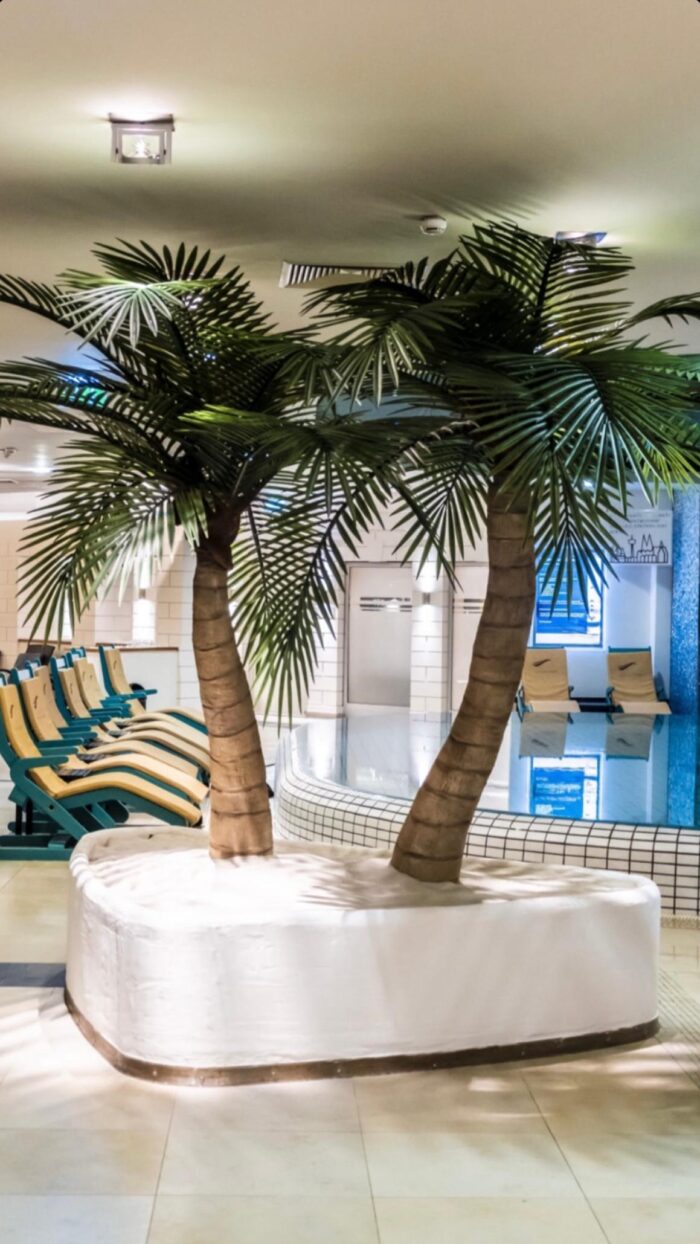 Indoor-Pool im Mauritius Hotel & Therme Köln mit Palmen und Liegestühlen