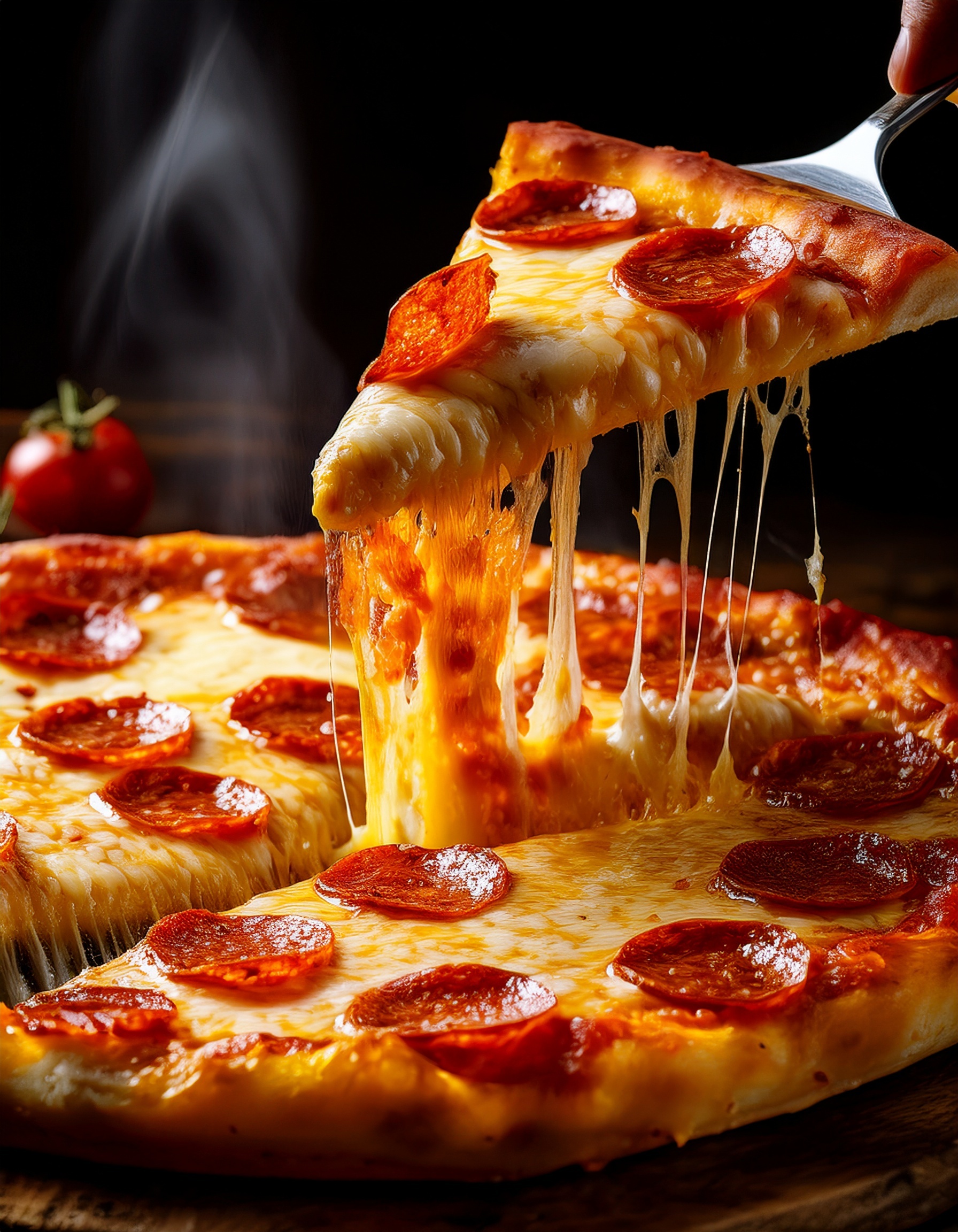 Frisch gebackene Salami-Pizza von Pan Pizza 2Go mit geschmolzenem Käse und knusprigem Rand