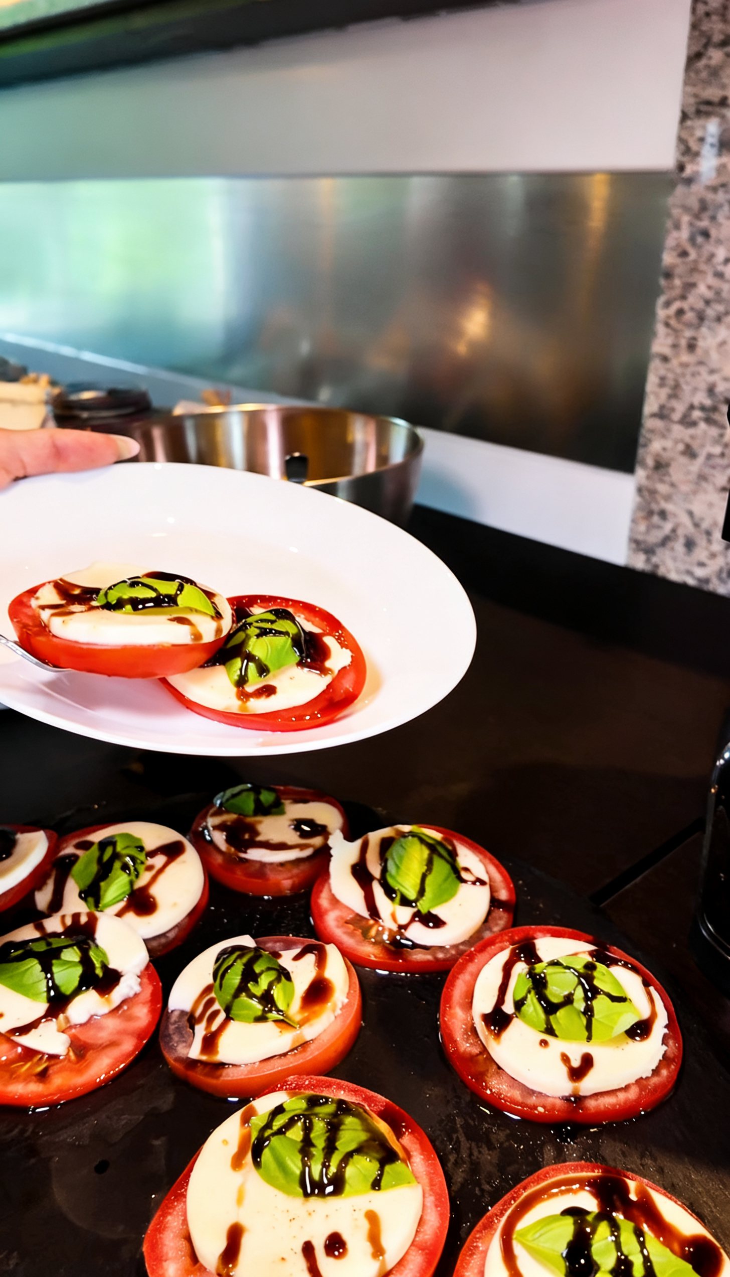 Tomate Mozzarella beim Frühstücksbrunch im Zum Anpfiff Bochum – frisch belegte Tomatenscheiben mit Mozzarella, Basilikum und Balsamico
