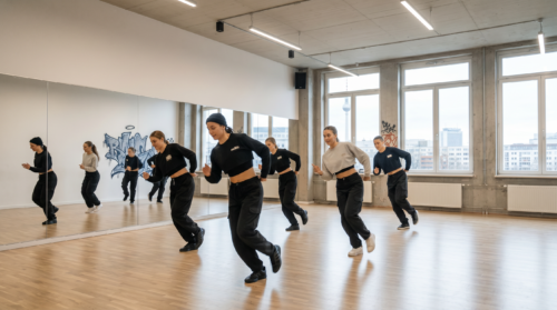 Tanzkurs bei FlowDance Berlin – Teilnehmer lernen gemeinsam Tanzschritte und Choreografien in einem modernen Tanzstudio