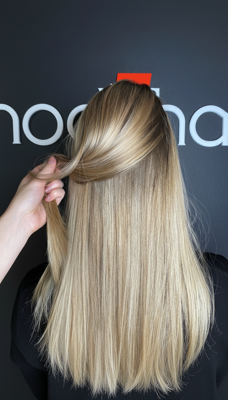 Damenhaarschnitt mit Ansatzfärben, Waschen & Styling – Bild 4