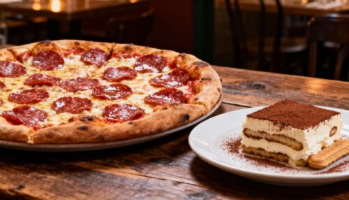 Pizza mit Dip & Tiramisu für 2 Personen