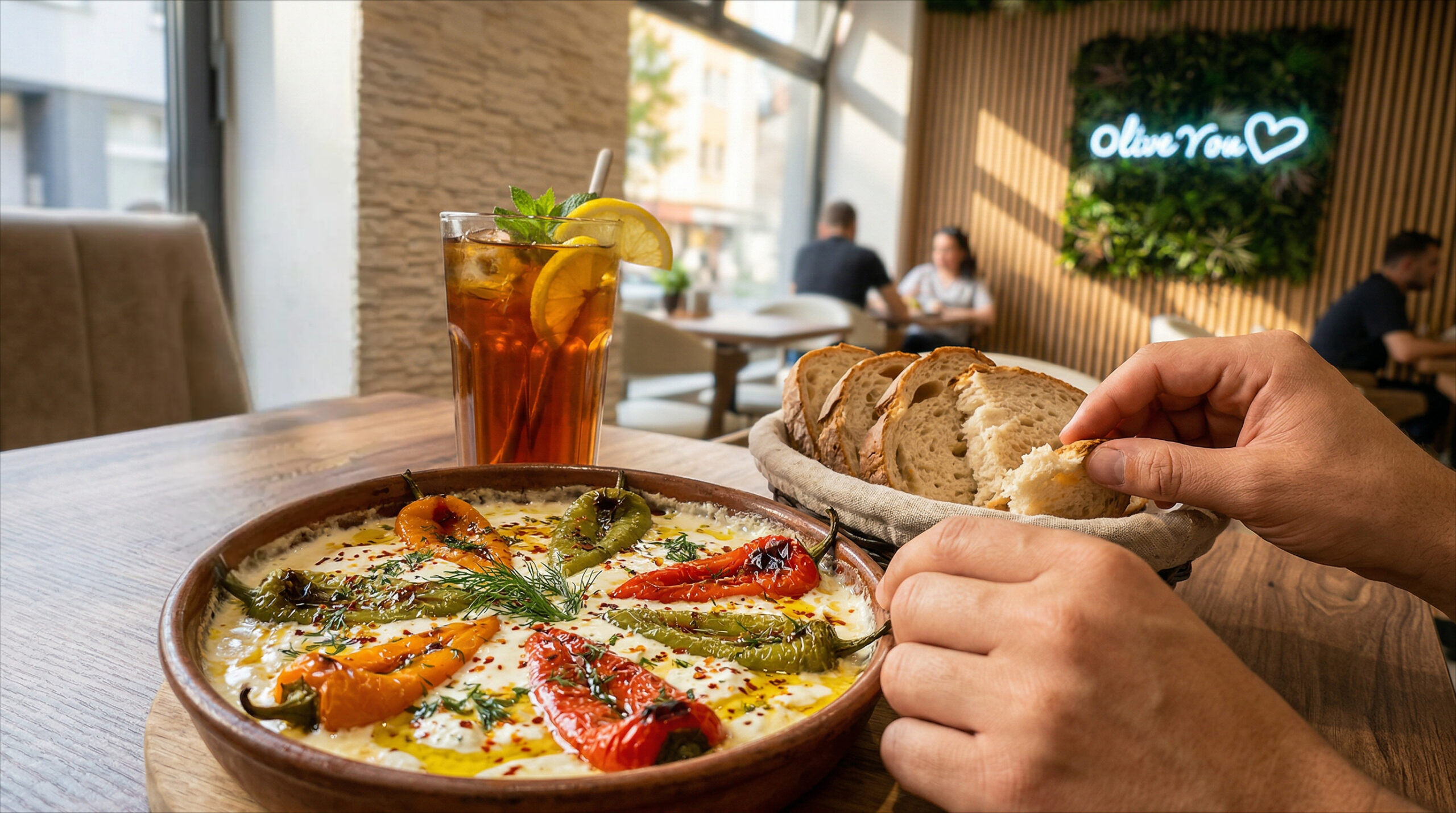 Meze Gericht mit Brot und Getränk im BO All Day Cafe in Dortmund