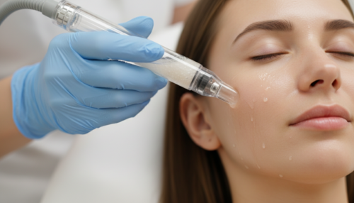 Frau bei einer Aquafacial Gesichtsbehandlung im Kosmetikstudio Beyoutyqueen in Usingen