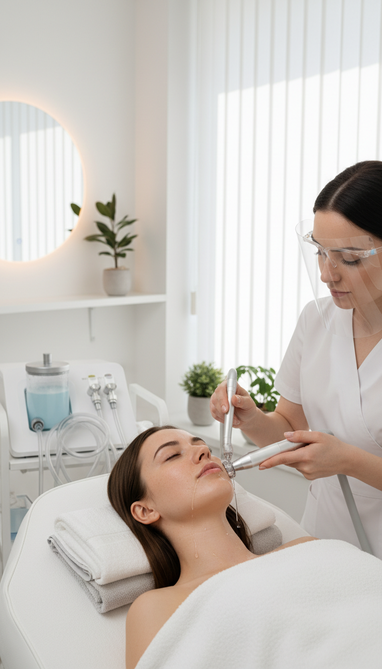 Aquafacial Gesichtsbehandlung bei Beyoutyqueen in Usingen mit Kosmetikerin und Kundin