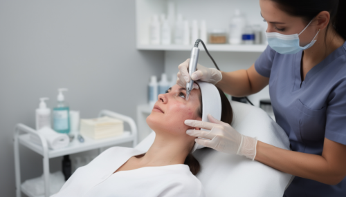 Frau erhält eine Microneedling Gesichtsbehandlung im Studio Claudia Bicchieri in Dortmund