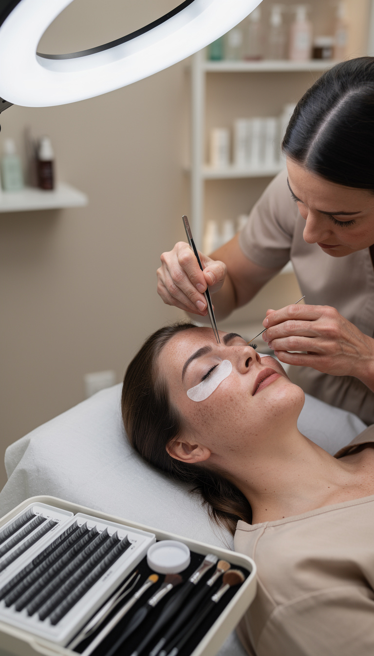 Frau erhält eine Wimpernmodellage Anwendung im Studio Claudia Bicchieri in Dortmund