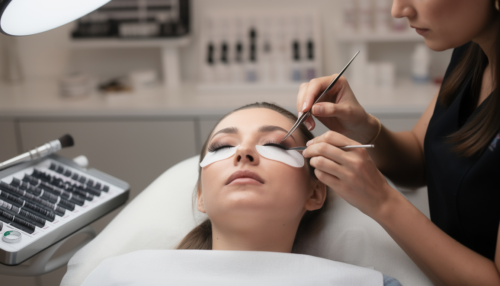 Frau bei einer Wimpernmodellage Behandlung im Studio Claudia Bicchieri in Dortmund