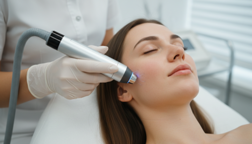 Frau erhält eine RF Microneedling Gesichtsbehandlung im Studio Disi Laser und Beauty in München