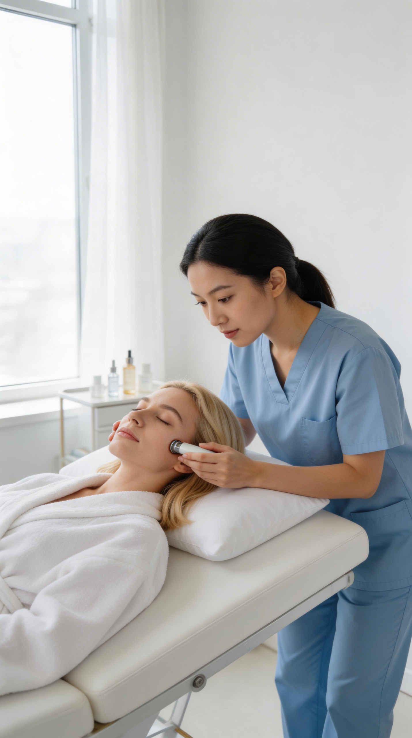 Frau erhält eine Hydrafacial Gesichtsbehandlung im Hakuen Headspa in Mülheim