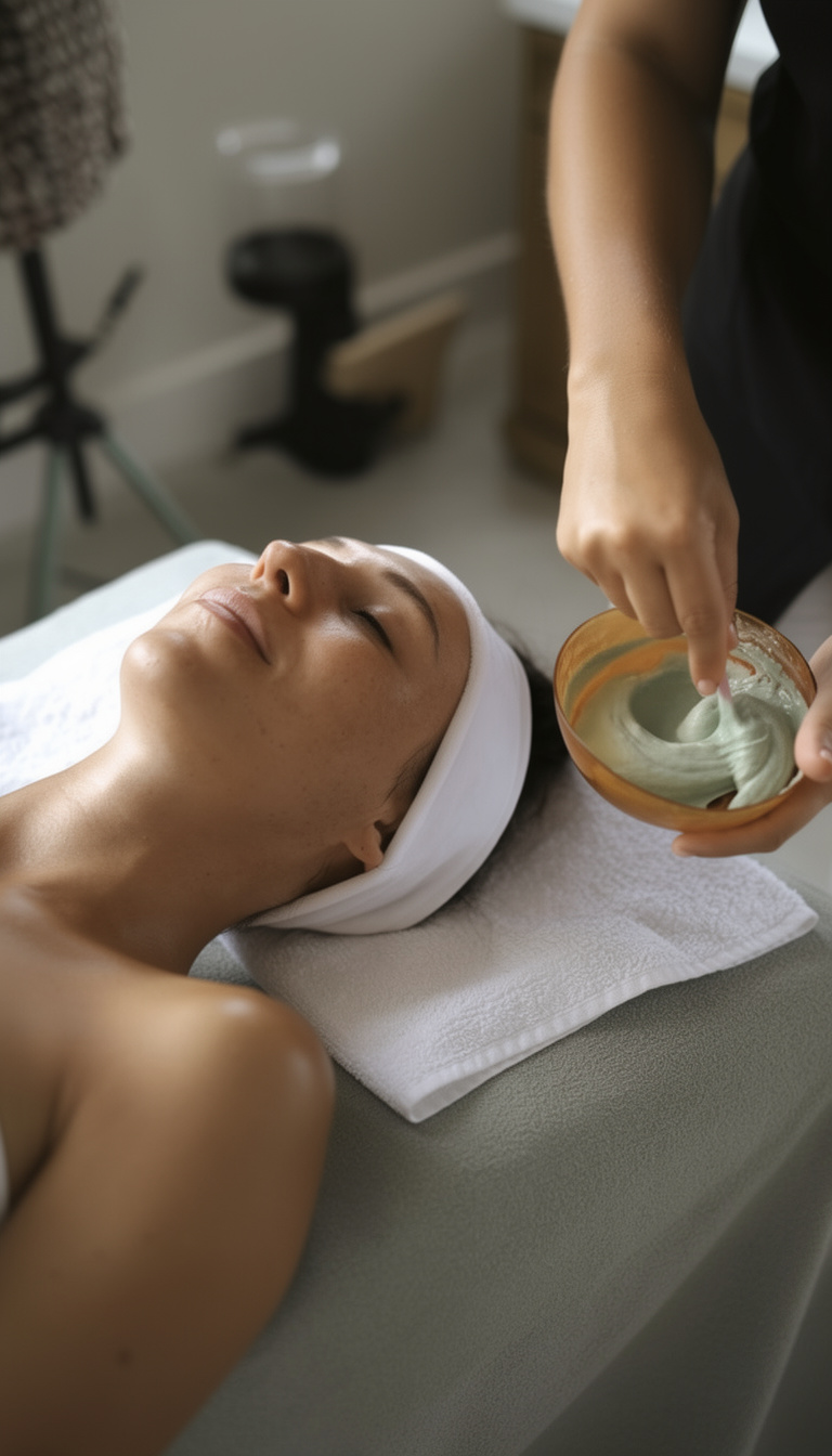 Frau erhält eine pflegende Haarmaske während einer japanischen Head Spa Behandlung im Hakuen Headspa Mülheim