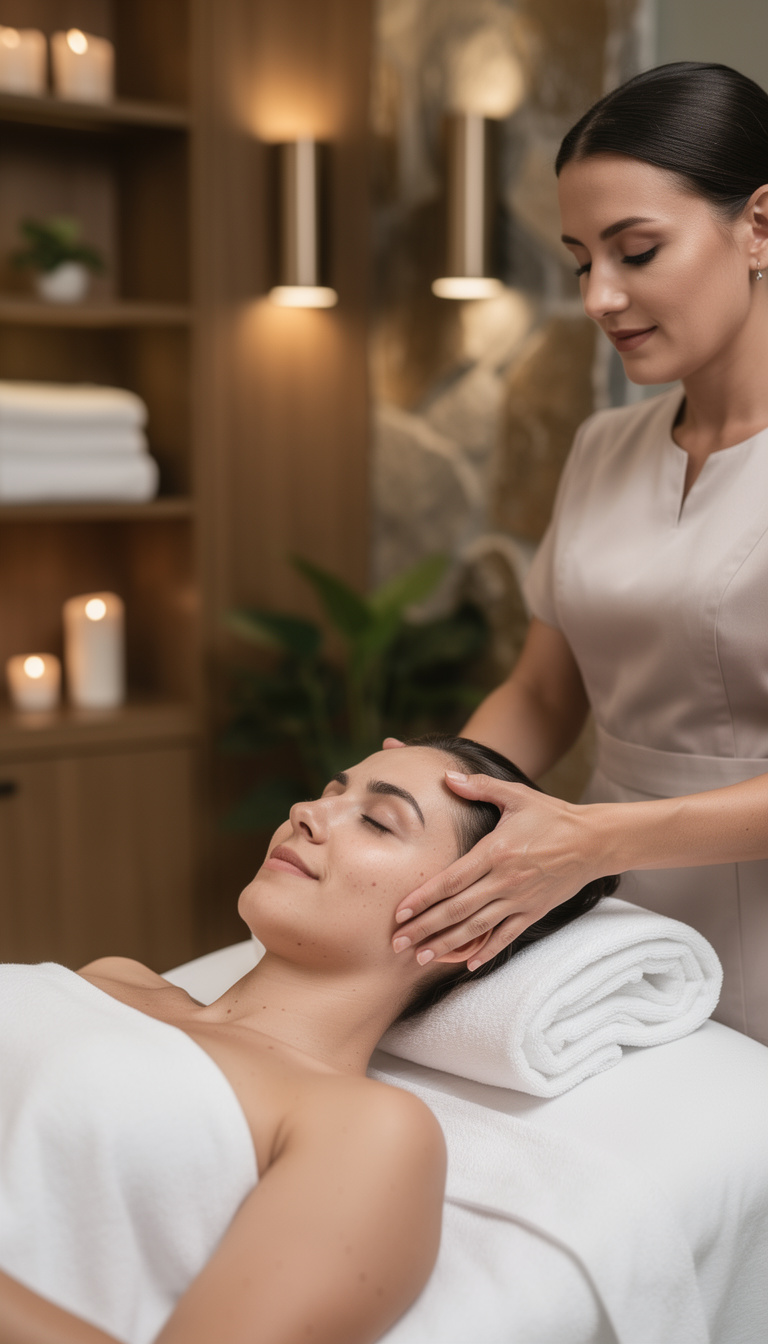 Frau erhält eine entspannende japanische Head Spa Massage im Hakuen Headspa in Mülheim