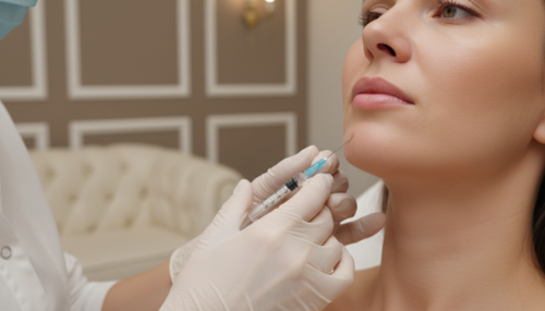 Frau erhält eine Hyaluron Faltenbehandlung im Gesicht in der Heilpraxis Zimmermann in München