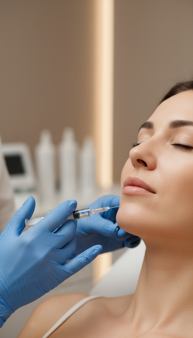 Frau erhält eine Hyaluron Faltenbehandlung am Kinn in der Heilpraxis Zimmermann in München