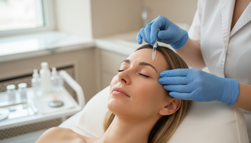 Frau erhält eine Hyaluron Tiefenflutung im Gesicht in der Heilpraxis Zimmermann in München