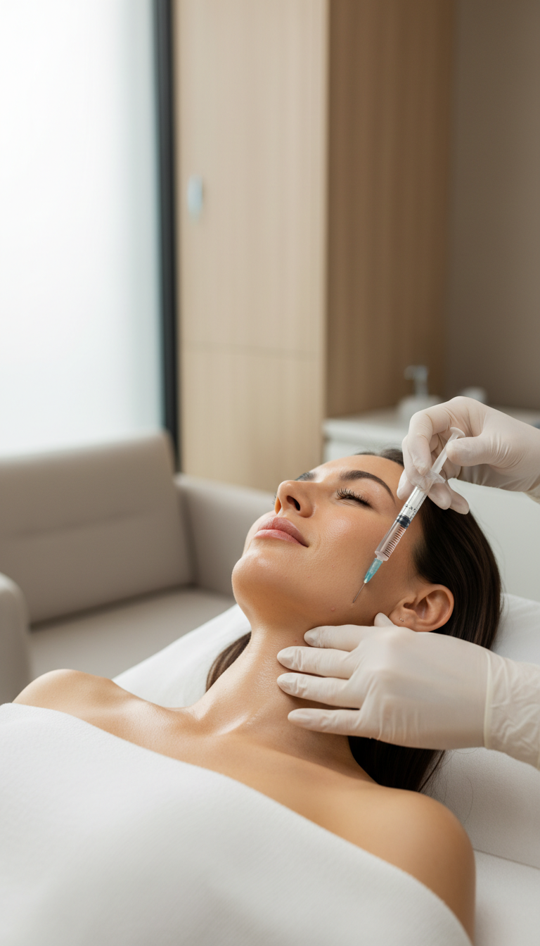 Frau erhält eine Hyaluron Tiefenflutung an der Wange in der Heilpraxis Zimmermann in München