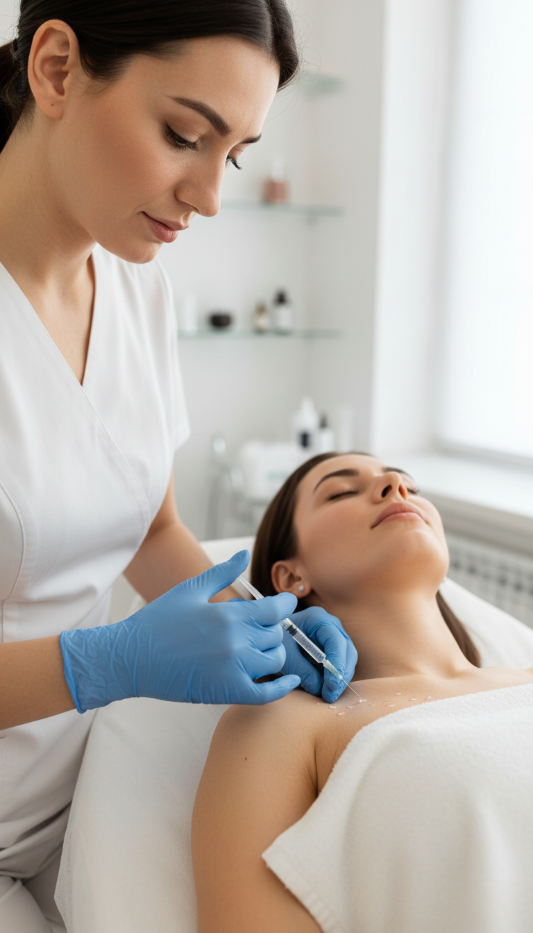 Frau erhält eine Hyaluron Tiefenflutung im Gesicht in der Heilpraxis Zimmermann in München