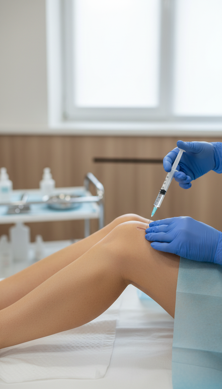 Injektionslipolyse Behandlung am Knie in der Heilpraxis Zimmermann in München