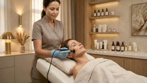 Frau erhält eine ProceA Lifting Gesichtsbehandlung im Jade Institut in Düsseldorf