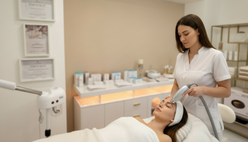 Frau erhält eine Aquafacial Gesichtsbehandlung bei Shirea Kosmetik in München