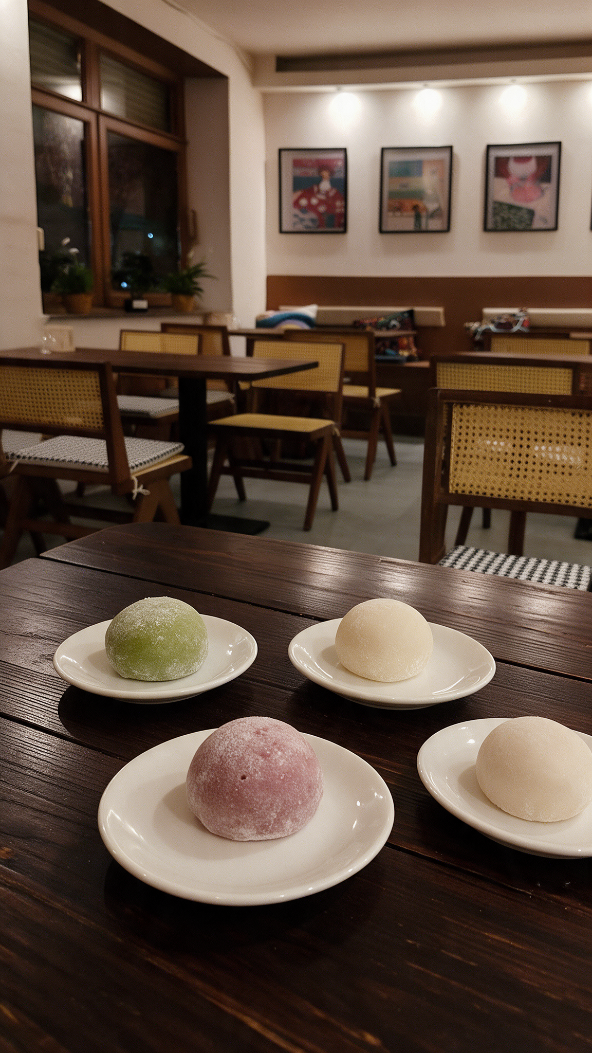 Mochi Dessert bei Glücksbissen in Bonn als süßer Abschluss des asiatischen 3 Gänge Menüs mit Vorspeise, Hauptgericht nach Wahl und Dessert