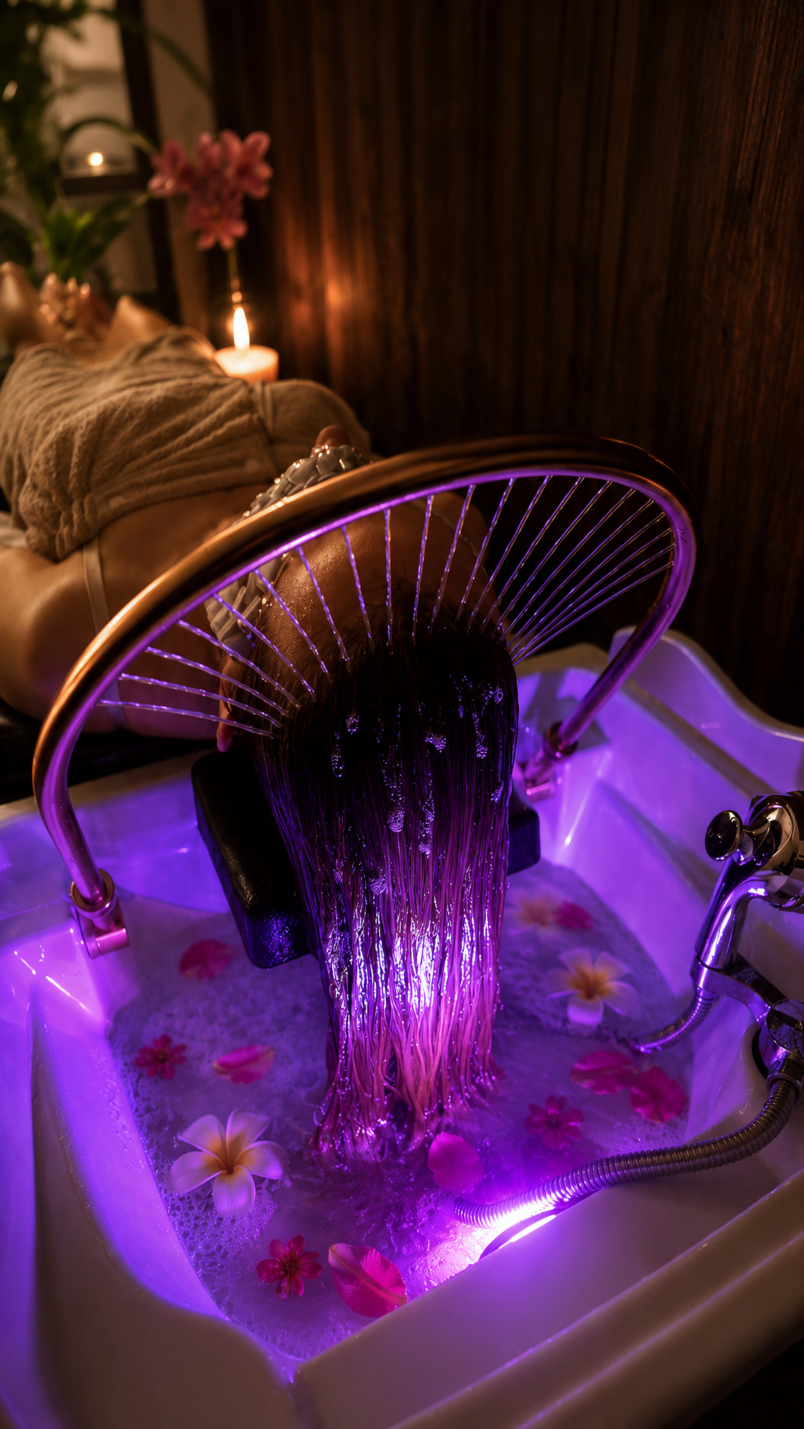 Sakura Ritual Head Spa bei Hair and Headspa CRN in Neu Isenburg mit entspannendem Wasserbogen, Haarpflege und ruhiger Wohlfühlatmosphäre