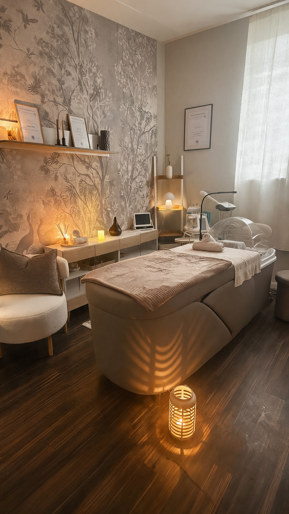 Behandlungsraum für das Head Spa Ritual bei Zakia Skin Rituals in Düsseldorf mit Behandlungsliege, warmem Licht und entspannter Atmosphäre für Haar und Kopfhautpflege